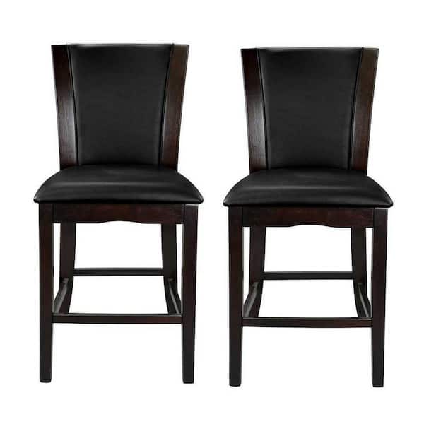 EVERGLADE HOME Mesilla 42 in. Espresso Full Back Wood Frame Bar Stool with Dark Brown Faux Leather Seat (Set of 2)