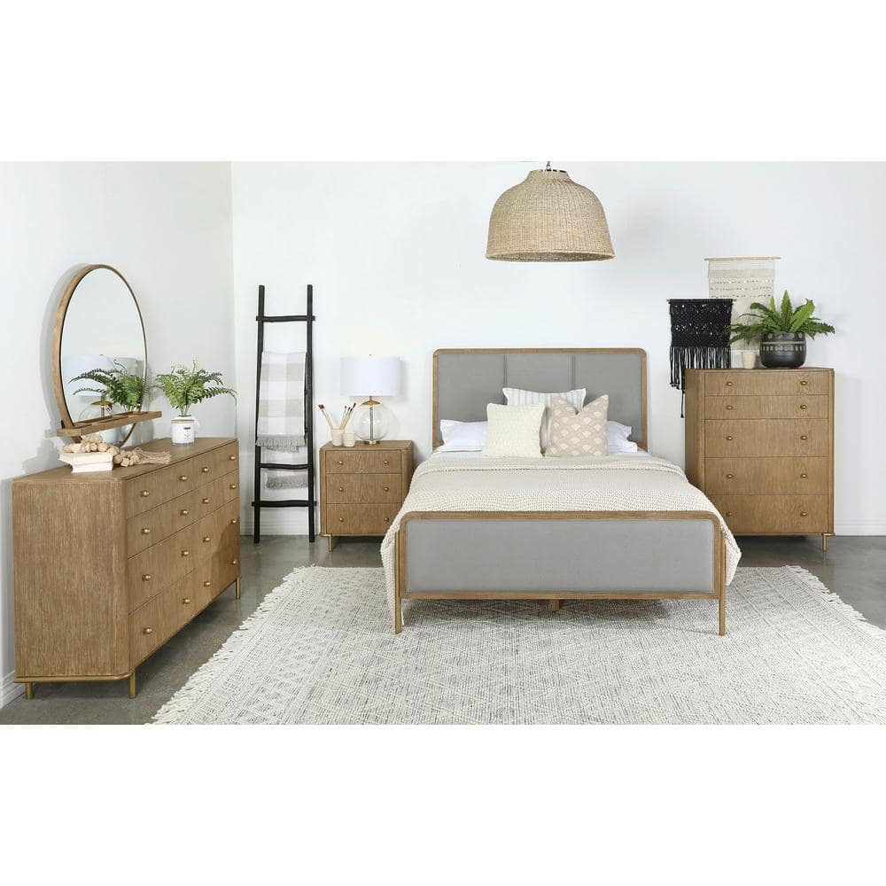 Arini Sand Wash 3-Drawer Nightstand with Brass Knobs
