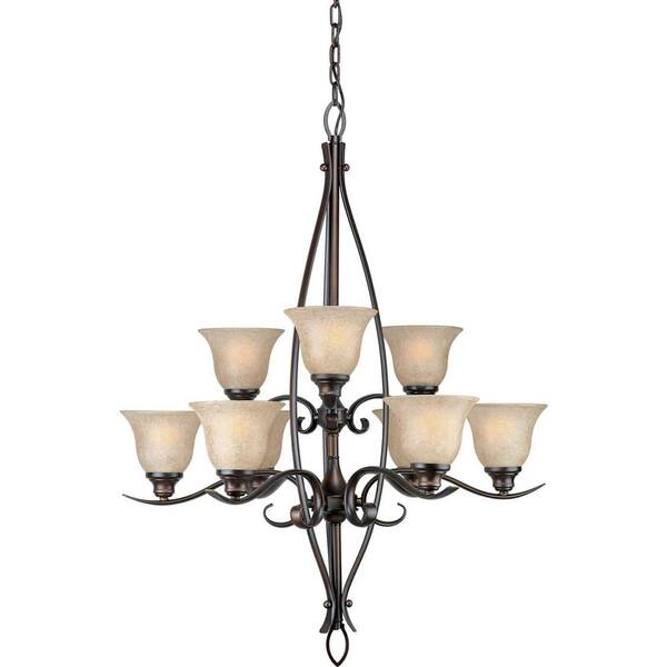 Forte Lighting 9-Light Antique Bronze Chandelier with Mica Flake Glass