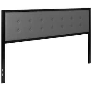 Bristol Metal Tufted Upholstered King Size Headboard in Dark Gray Fabric