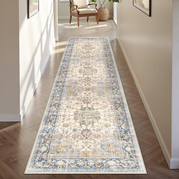 Tabelia Blue/Orange 2 ft. x 8 ft. Vintage Medallion Distressed Runner Rug
