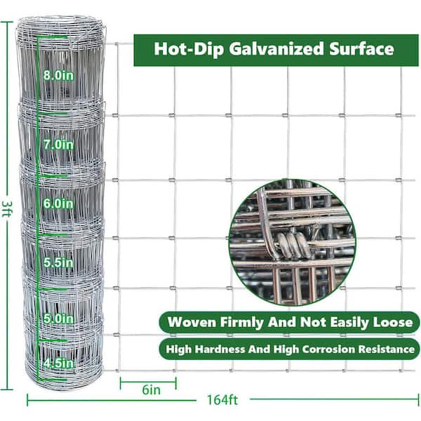 AUTMOON 14-Gauge 3 x 164 ft. Galvanized Cattle Farm Fence Wire Mesh for Livestock, Goat, Deer, Hog Wire Rolls Animal Barrier