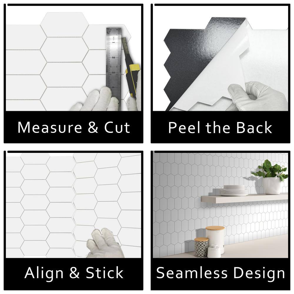 White Hexagonal Peel and Stick Stone Mosaic Tile Sheet