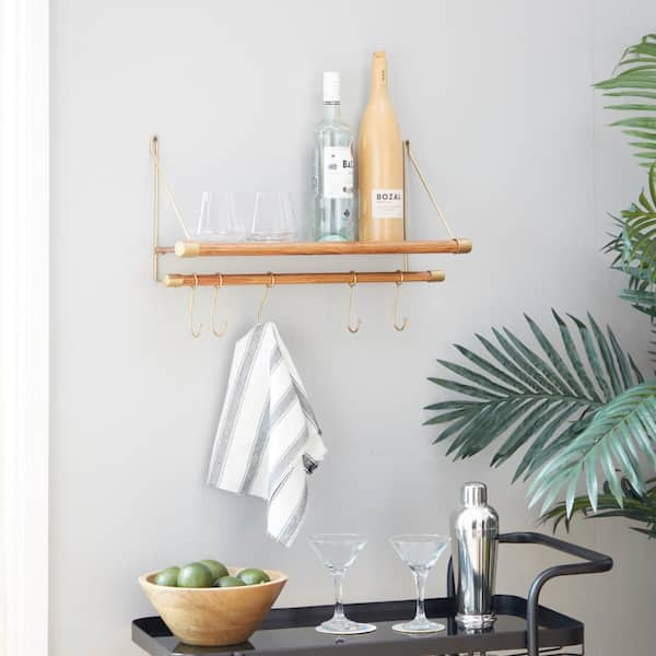 5-Hook Gold Contemporary Wood Wall Hook