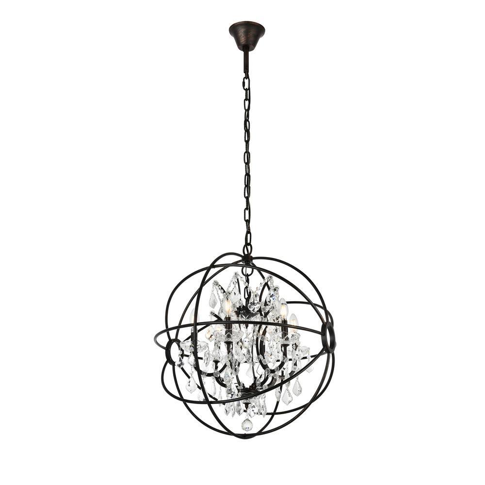 Timeless Home 25 in. L x 25 in. W x 27.5 in. H 6-Light Dark Bronze Transitional Chandelier with Clear Crystal