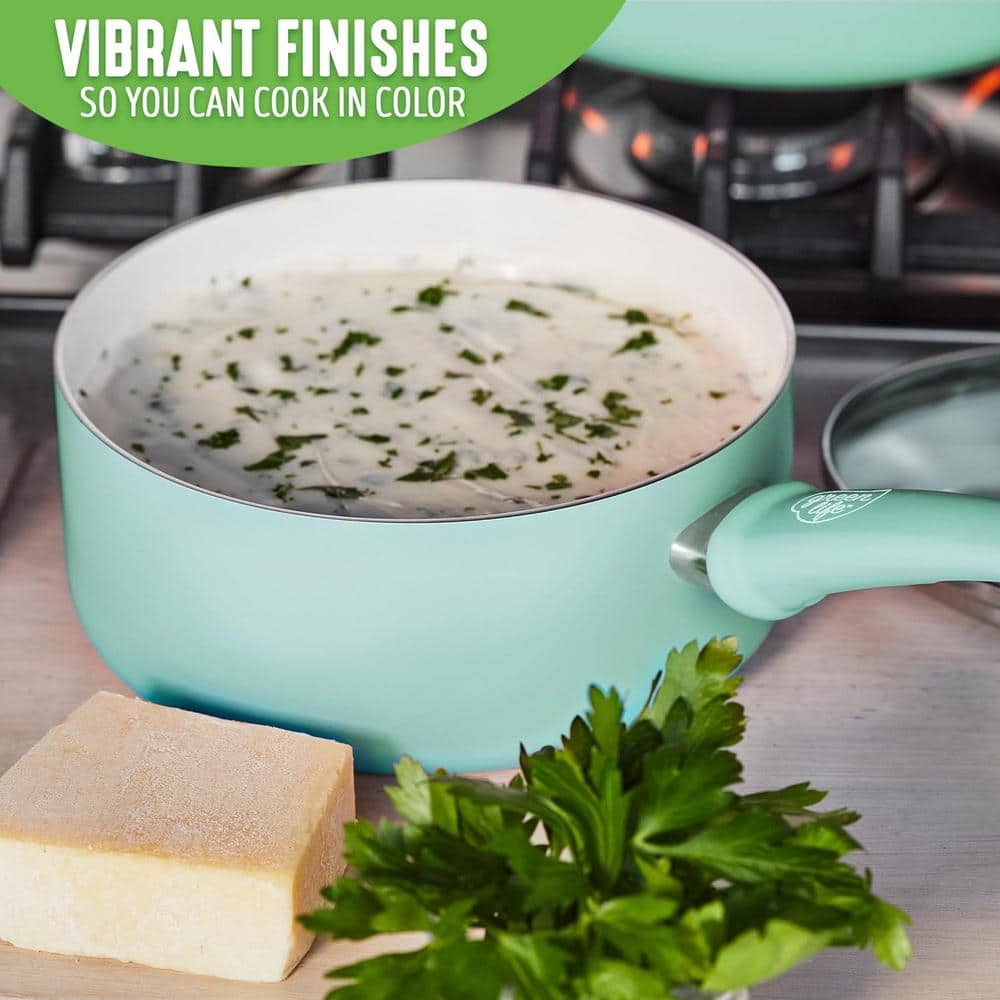 Turquoise Aluminum Nonstick Saucepan Set with Glass Lids, 1 Qt & 2 Qt