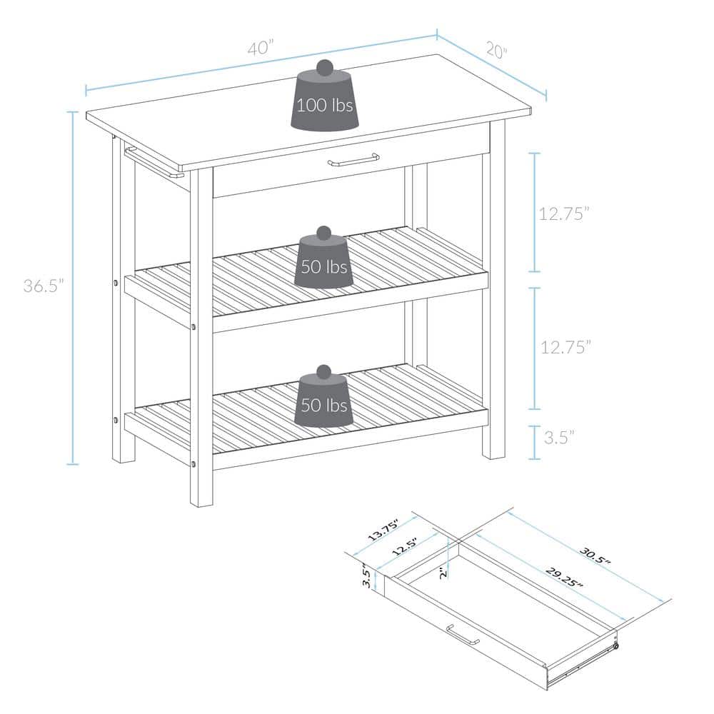 Sophisticated White Solid Wood Top Kitchen Island with Storage