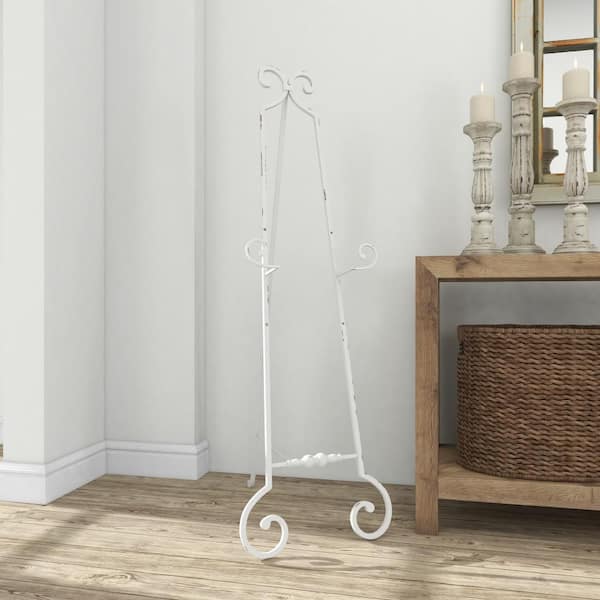 Litton Lane White Metal Tall Adjustable Minimalist Display Stand Easel with Chain Support