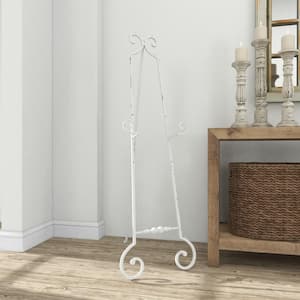 52 in. White Metal Large Free Standing Adjustable Display Stand Floor 3 Tier Scroll Easel with Chain Support