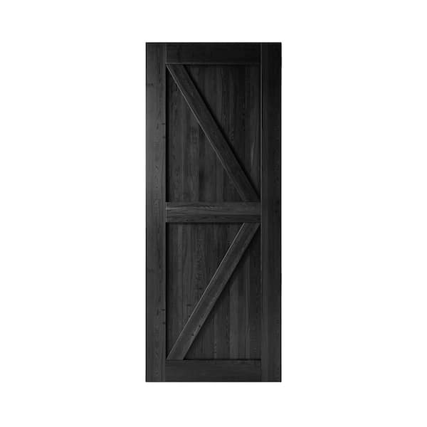HOMACER 32 in. x 84 in. K-Frame Black Solid Natural Pine Wood Panel Interior Sliding Barn Door Slab with Frame