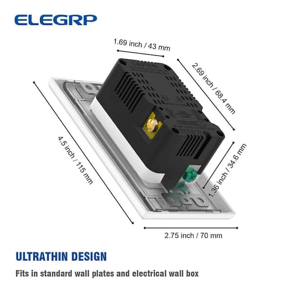 elegrp ELEGRP (6 Pack, White) 4.0 Amp Type A USB Outlet, 20 Amp