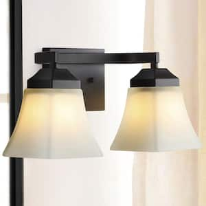 Staunton 15 in. 2-Light Iron/Glass Modern Cottage LED Vanity Light, Oil Rubbed Bronze