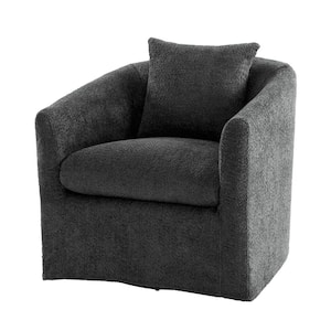 Leo Grey Upholstered Velvet Swivel Barrel Chair with Back Pillow