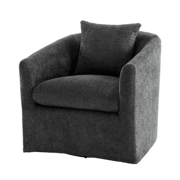 JAYDEN CREATION Leo Grey Upholstered Velvet Swivel Barrel Chair with Back Pillow