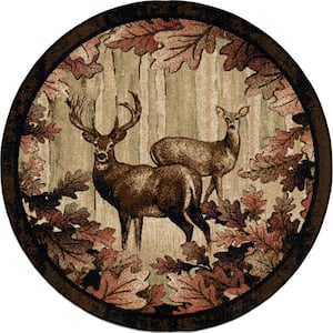 American Destination Whitetail Woods Multi 5 ft. Lodge Round Area Rug