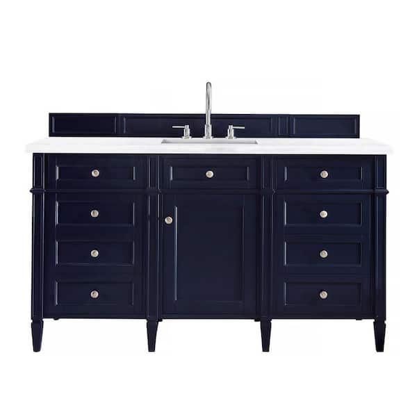 James Martin Vanities Brittany 60 in. W x 23.5 in.D x 34 in. H Single Bath Vanity in Victory Blue with Quartz Top in Eternal Jasmine Pearl