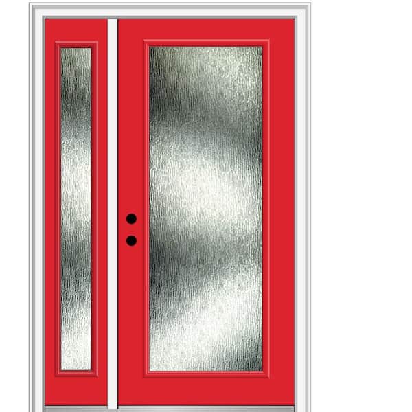 MMI Door 48 in. x 80 in. Right-Hand/Inswing Rain Glass Red Saffron Fiberglass Prehung Front Door on 6-9/16 in. Frame