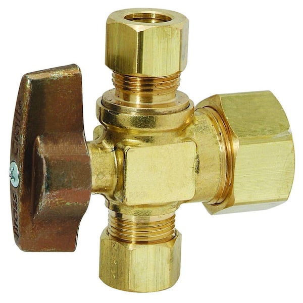 Dual 2 Handle Dual Outlet 1/4 Turn Ball Valve Angle Supply Stop 5/8 x 3/8 x 1/4 