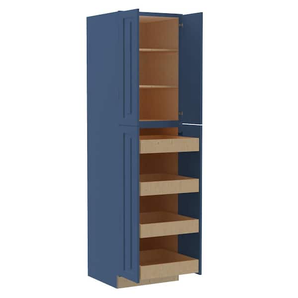 Home Decorators Collection Grayson 24 in. W x 24 in. D x 96 in. H Assembled Plywood Pantry Kitchen Cabinet in Mythic Blue with 4ROT Soft Close