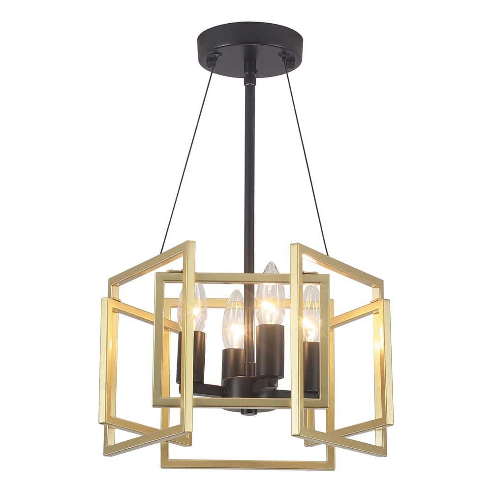 ZJVAIVE 4-Light 12.8 in. Black and Gold Metal Geometric Chandelier