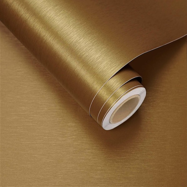Gold Metallic Brushed Peel and Stick Wallpaper Roll Vinyl Self Adhesive Textured Contact Paper for Wall(Cover 36 sq.ft.)