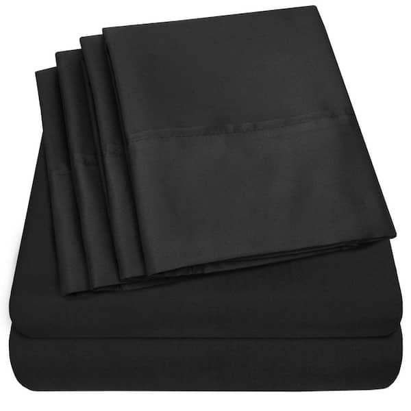 Sweet Home Collection 1500-Supreme Series 6-Piece Black Solid Color Microfiber RV Queen Sheet Set