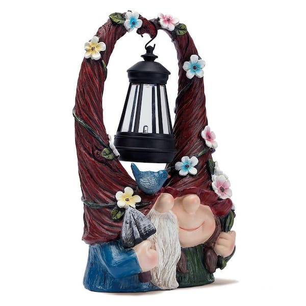 6 x 5 x 9 in. Resin Outdoor Couple Gnome Decorations with Solar Light Lantern for Garden Decor