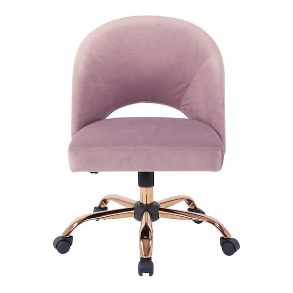 OSP Home Furnishings Lula Office Chair in Mauve Fabric with Rose Gold Base
