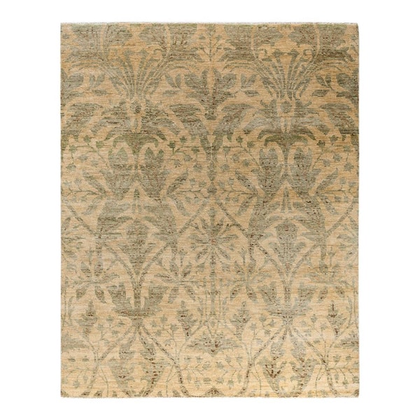 Oushak Beige  8 ft. x 10 ft. Floral Wool Indoor Area Rug