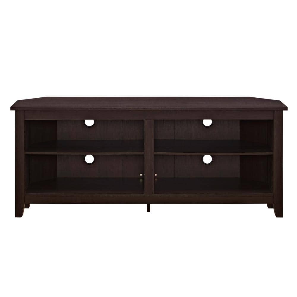 Espresso Corner Wood Media Stand with Adjustable Shelving