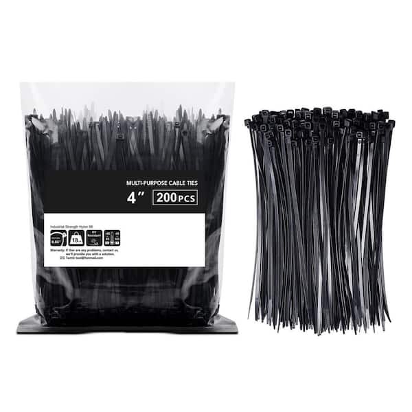 UV Resistant Nylon Cable Zip Tie 4 in. Black 200-Pack with 18 lb. Tensile Strength Model B0BC1VH4XB