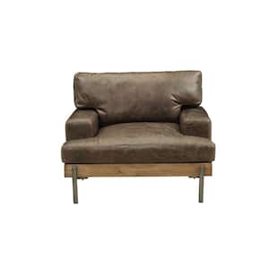 Silchester Distressed Chocolate Top Grain Leather, Oak Wood Trim Chair