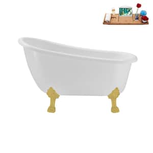 53 in. x 25.6 in. Acrylic Clawfoot Soaking Bathtub in Glossy White with Brushed Gold Clawfeet and Matte Pink Drain