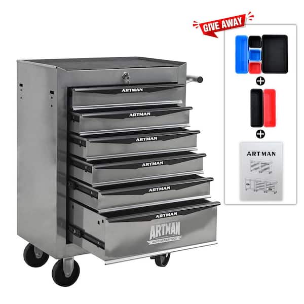 20 in. W x 13 in. D 6-Drawer Silver Steel Rolling Tool Cabinet