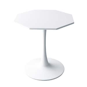 31.50 in. White Modern Octagonal Outdoor Coffee Table with MDF Tabletop, Metal Base