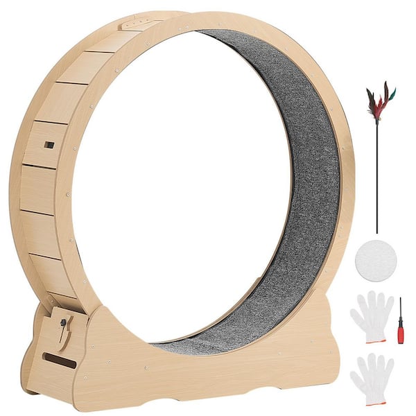 Cat Exercise Wheel, 48 in. Wooden Cat Running Wheel for Indoor Cats up to 28 lbs., Cats Treadmill, Furniture Cover