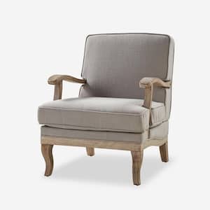 Quentin Grey Farmhouse Wooden Upholstered Arm Chair with Wooden Legs and Foot Pads Protecting the Floor