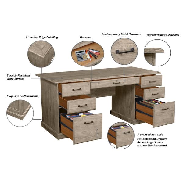 Hondah Solid Wood 70 Inch Modern Dual Sided Storage Executive Desk .