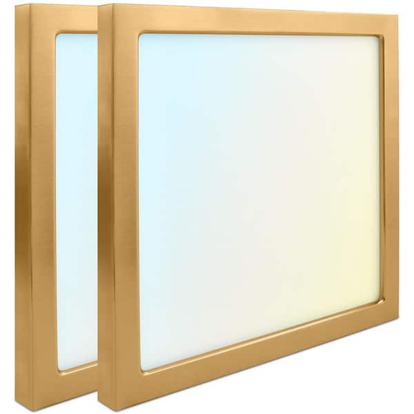 LUXRITE 9 in. Brass Modern Square LED Flush Mount Ceiling Light Integrated 18-Watt 1250LM 5CCT 2700K to 5000K Dimmable (2-Pack)
