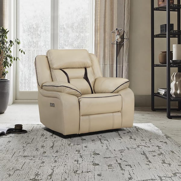 Lazzara Belmont Beige Faux Leather Power Recliner 8229NBE-1PW - The ...