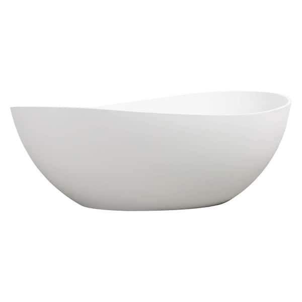 62.99 in. x 37.40 in. Flat Bottom Stone Resin Freestanding Soaking Bathtub with Center Drain in White