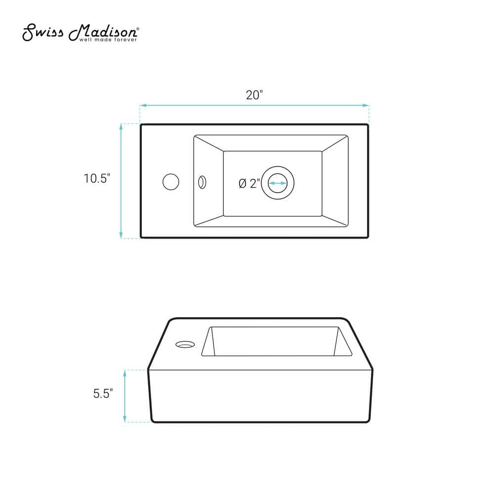 Matte Black Rectangular Ceramic Wall-Mounted Sink with Left Side Faucet