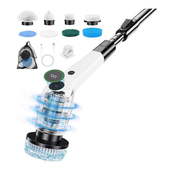 Cordless Automatic Floor Scrubbers with 8 Brush Heads, 2 Speeds, Extendable Handle, IPX7 Waterproof, Black, 1 Pack