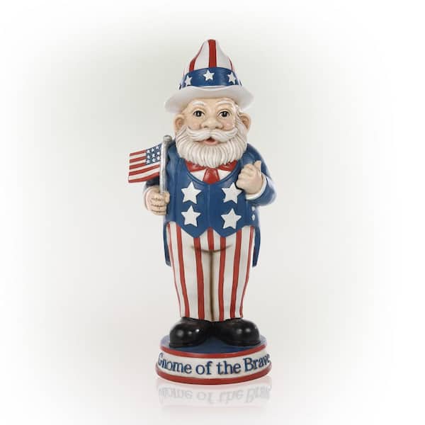 Alpine Corporation 12 in. H Uncle Sam "Gnome of the Brave" Indoor/Outdoor Garden Gnome Statue, Red/White/Blue