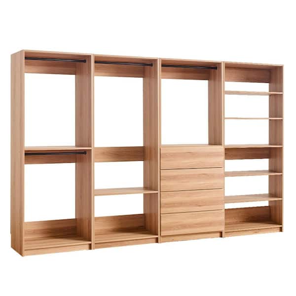 Prosper 128 in. W Oak Tower System Freestanding-Shelf Walk-in Wood Closet System