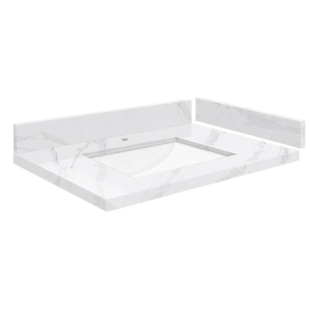 Silestone 27.5 in. W x 22.25 in. D Quartz White Rectangular Single Sink Vanity Top in Calacatta Gold price history on PriceWatchPro