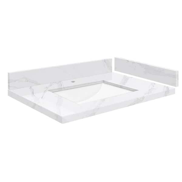 Transolid Silestone 28 in. W x 22.25 in. D Quartz White Rectangular Single Sink Vanity Top in Calacatta Gold