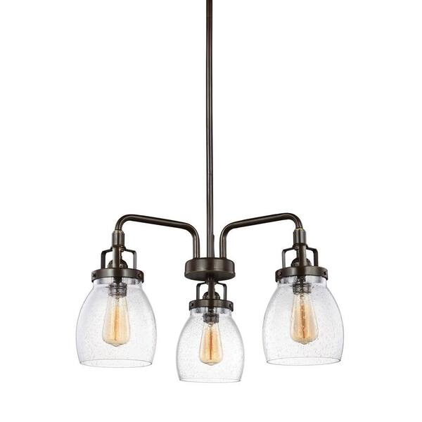 Generation Lighting Belton 3-Light Heirloom Bronze Transitional Industrial Single Tier Hanging Chandelier with Clear Seeded Glass Shades