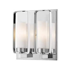 Aideen 9 in. 2-Light Chrome Wall Sconce Light with Matte Opal Glass Shade with No Bulb(s) Included