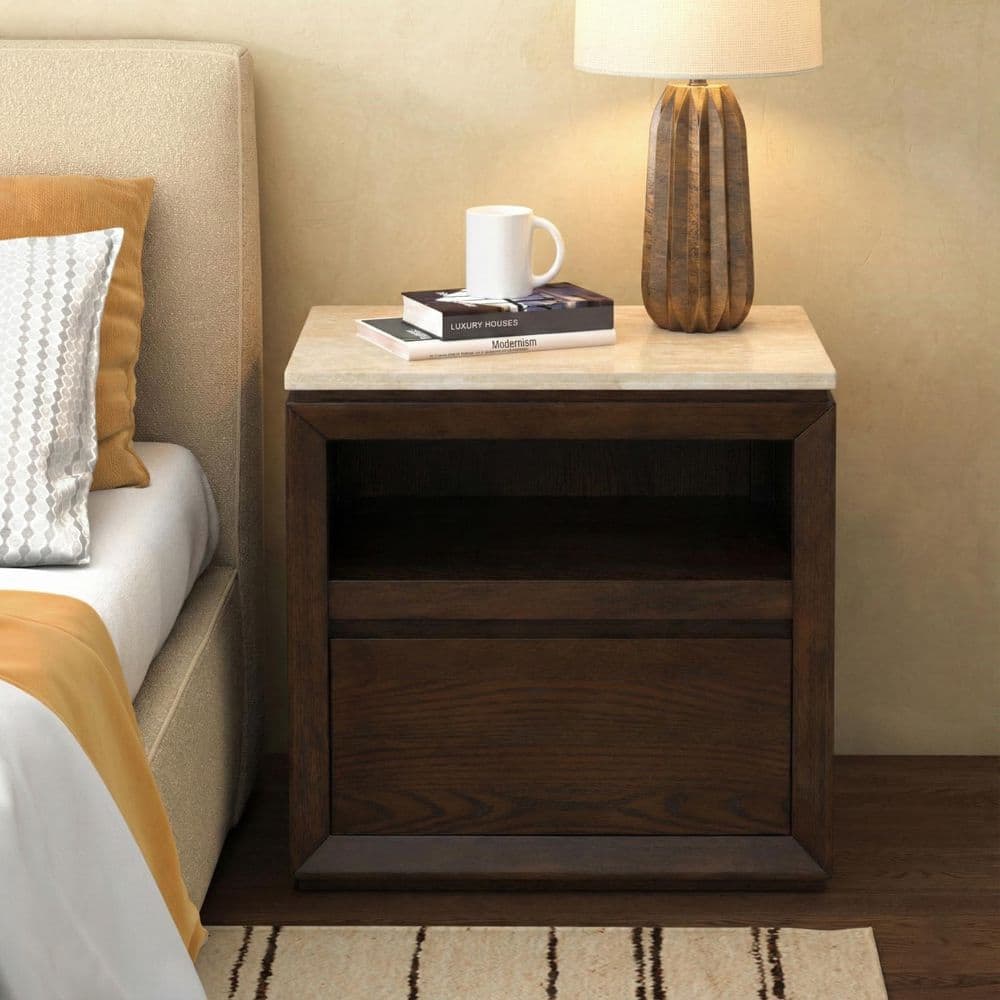Alaura Travertine/Walnut 1 Drawer Nightstand price history on PriceWatchPro